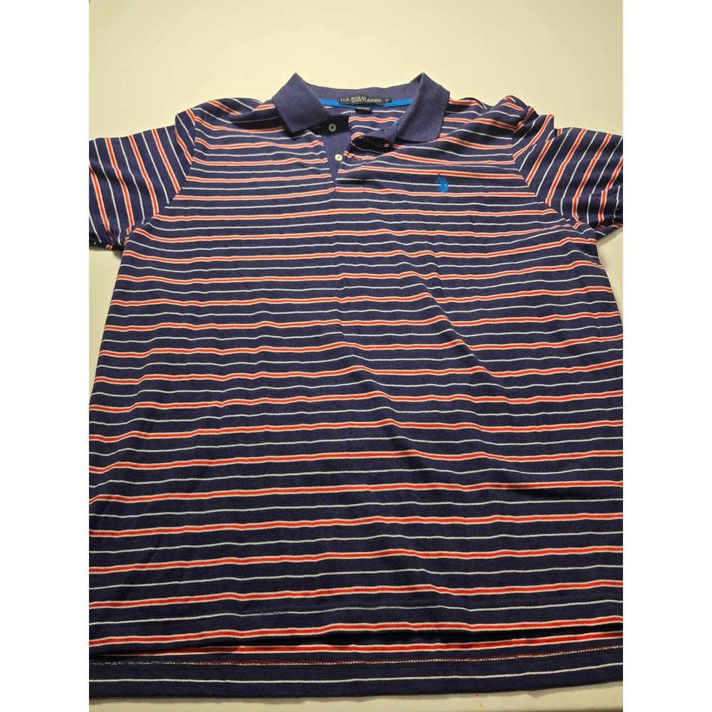 U.S. Polo Assn Polo Shirt Mens XL Navy Blue Red White Striped Short Sleeve Logo